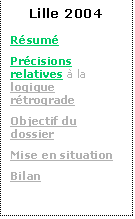 Zone de Texte: Lille 2004

R�sum�
Pr�cisions relatives � la logique r�trograde
Objectif du dossier
Mise en situation
Bilan
